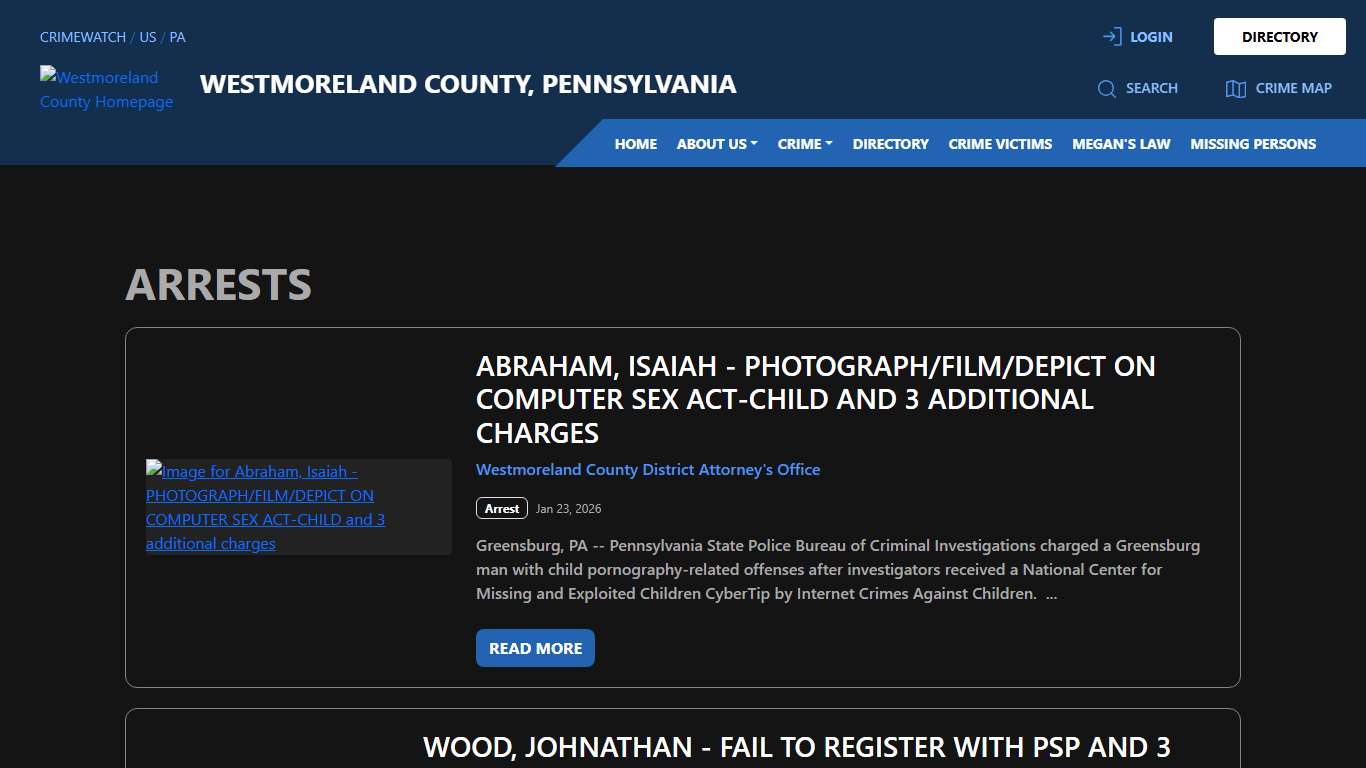 Arrests for Westmoreland County, Pennsylvania CRIMEWATCH